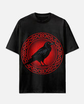 Men's Retro Fashion Round Totem Crow Printed Casual Big Size Short Sleeve T-shirt